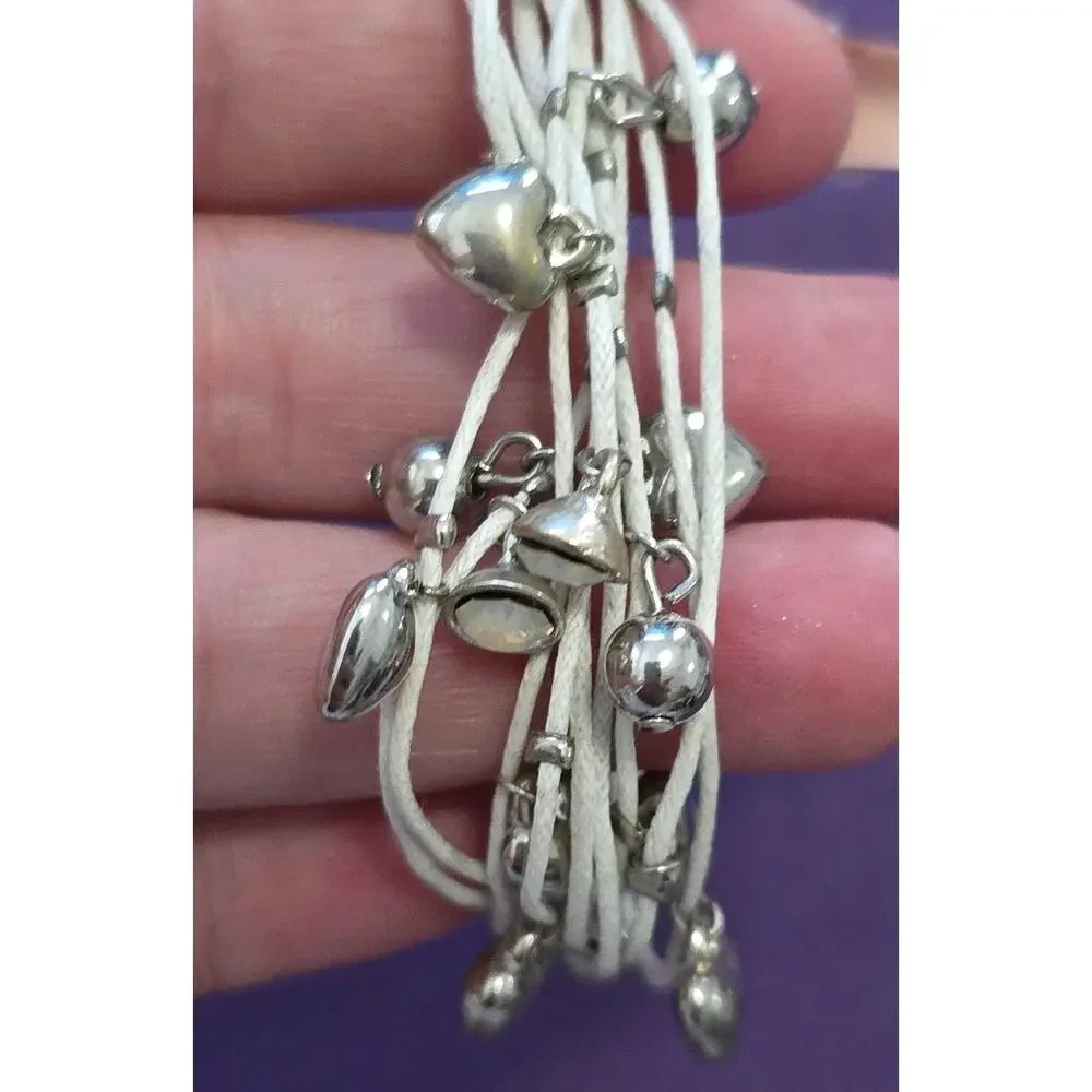American Eagle Outfitters White Multistrand Bracelet Silver Tone Dangles New 6.5